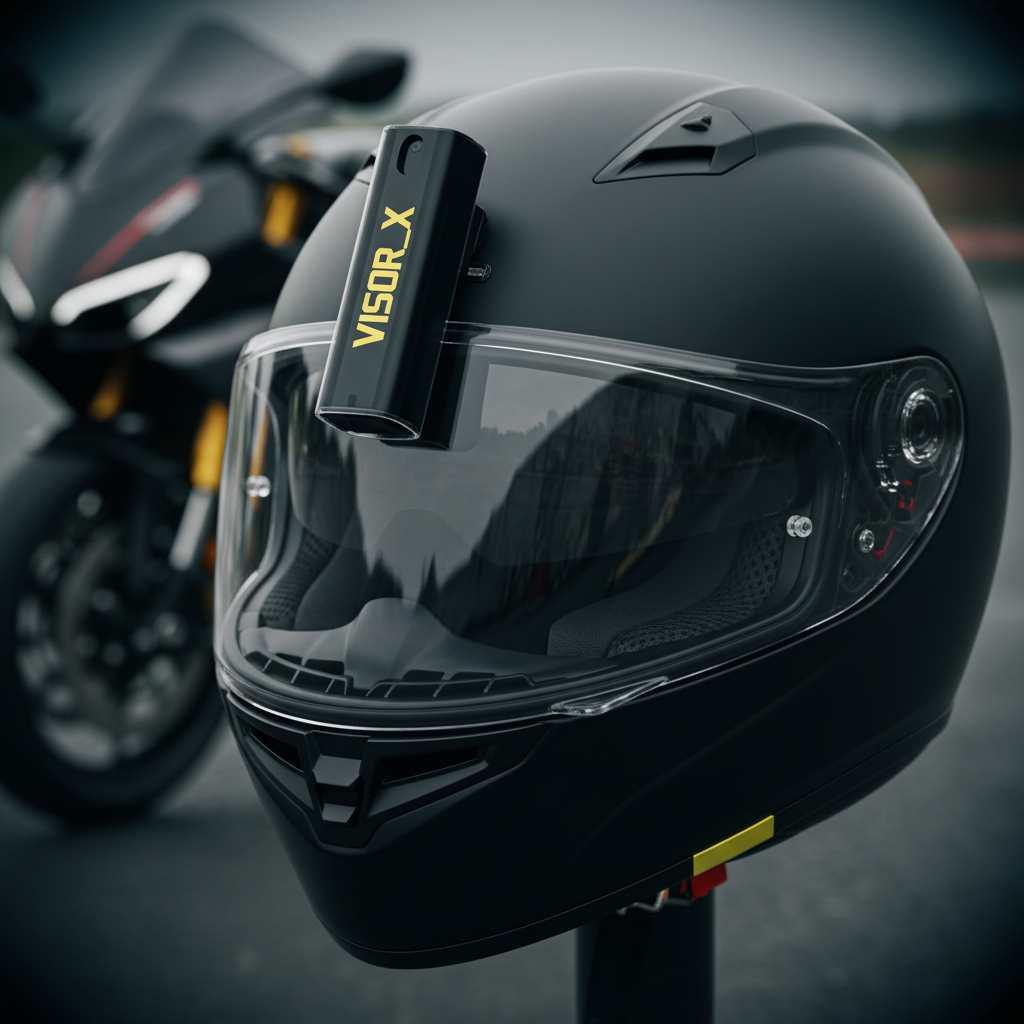 VISOR_X con producto real y moto de fondo